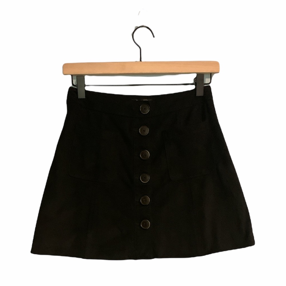 Zara Faux Suede Button Front Skirt with Pockets Size Small